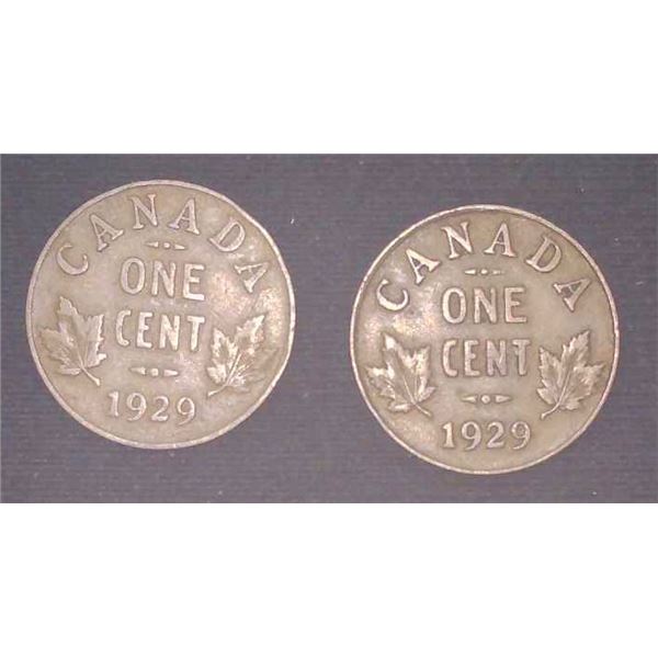 2x Canadian Pennies 1929