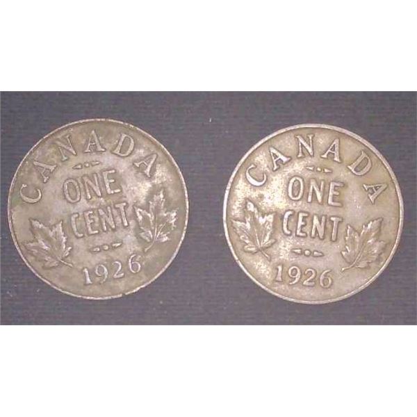 2x Canadian Pennies 1926
