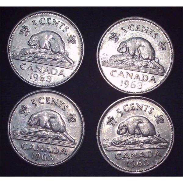 4x Canadian Nickels 1963