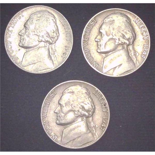 3x USA Nickels 1947