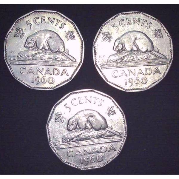 3x Canadian Nickels 1960