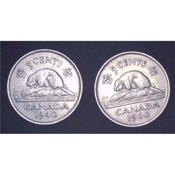 2x Canadian Nickels 1940