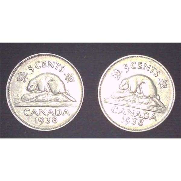2x Canadian Nickels 1938