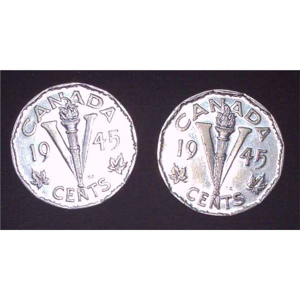 2x Canadian Nickels 1945
