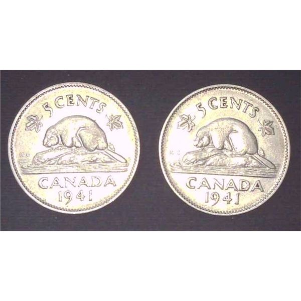 2x Canadian Nickels 1941