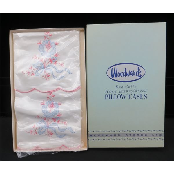 Vintage New Woodward's Embroidered Pillow Case Set With Original Box
