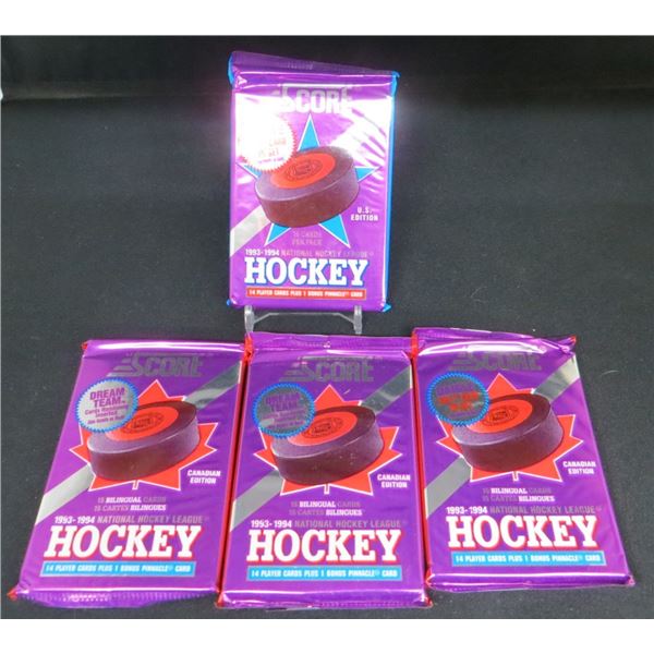 4x 1993-94 Score Hockey Sealed Wax Packs 15 Cards Per Pack