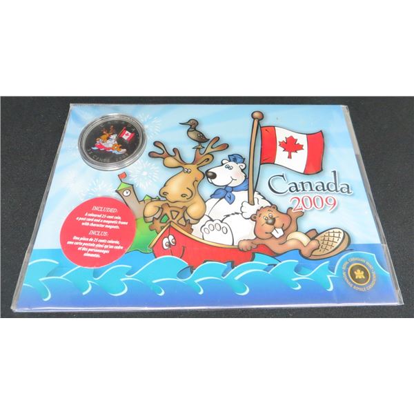 RCM 2009 25c Canada Day - Coloured Coin, Magnetic Frame & Magnets