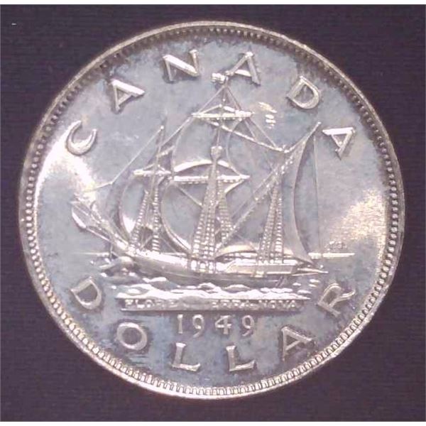 1949 Canadian Silver $1 Dollar Coin From Bank Roll