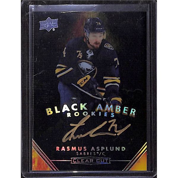 2019-20 Upper Deck Clear Cut Black Amber Rookie Autographs Rasmus Asplund BV $50