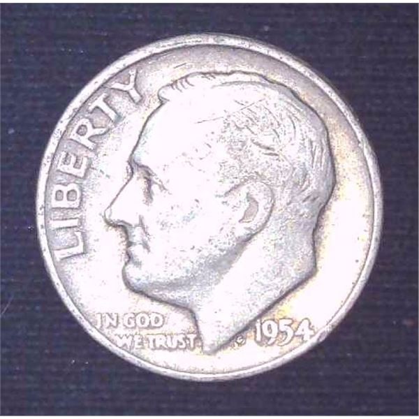 1954 USA Silver 10 Cent Coin