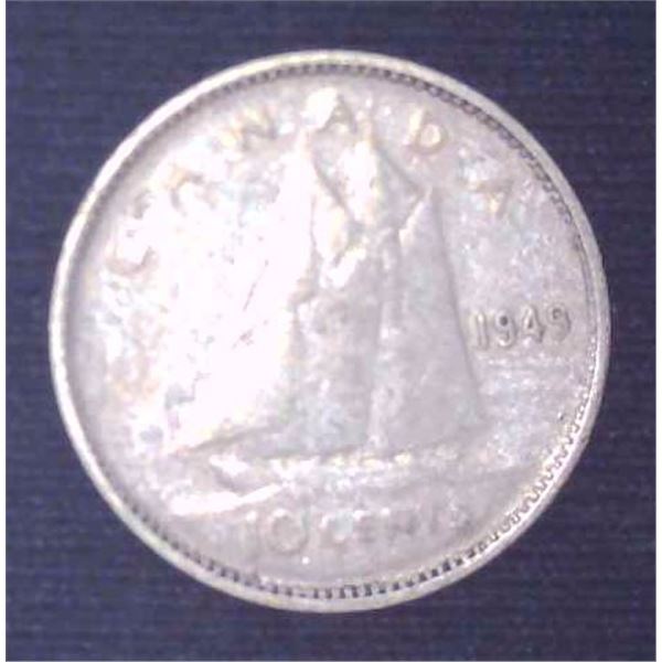 1949 Canadian Silver 10 Cent Coin