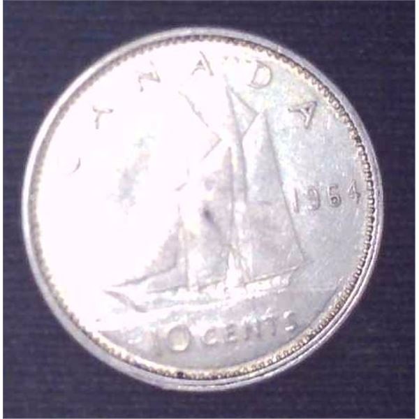 1964 Canadian Silver 10 Cent Coin