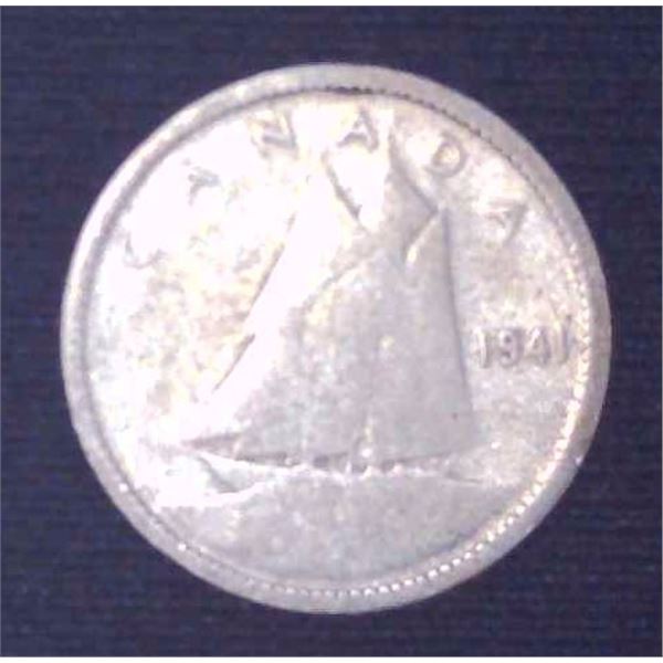 1941 Canadian Silver 10 Cent Coin