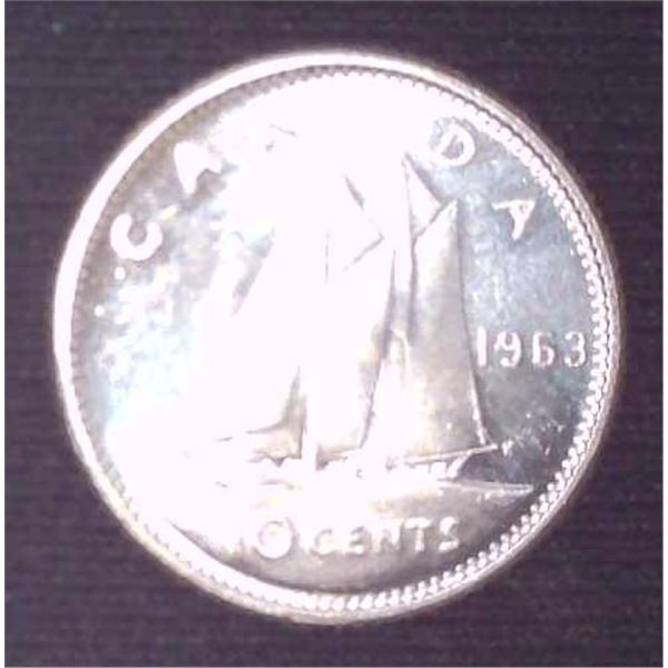 1963 Canadian Silver 10 Cent Coin