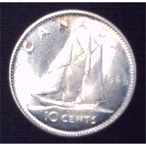 1966 Canadian Silver 10 Cent Coin