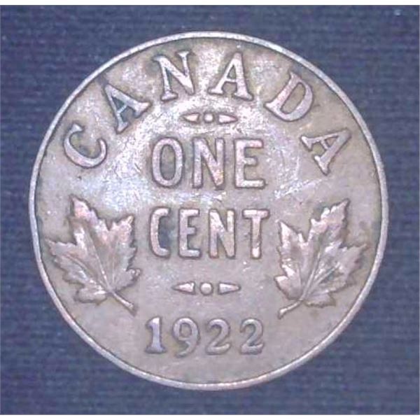 1922 Canadian 1 Cent Coin Penny