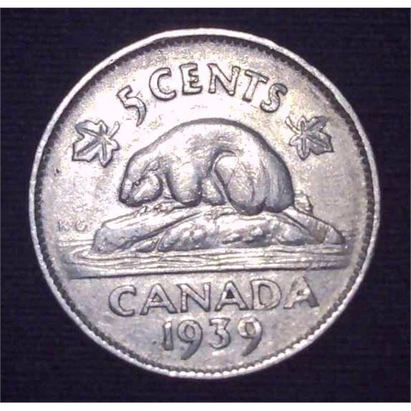 1939 Canadian 5 Cent Coin