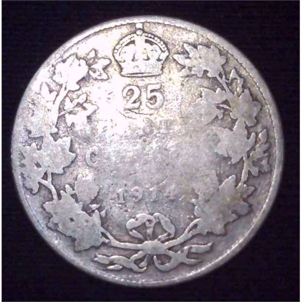 1910 Canadian Silver 25 Cent Coin
