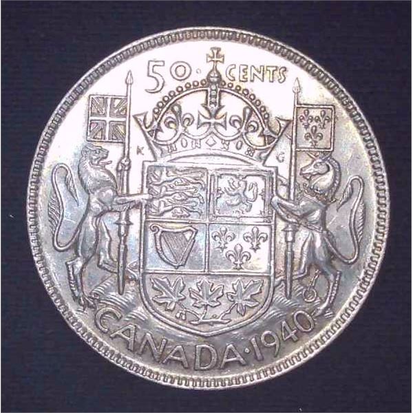 1940 Canadian Silver 50 Cent Coin