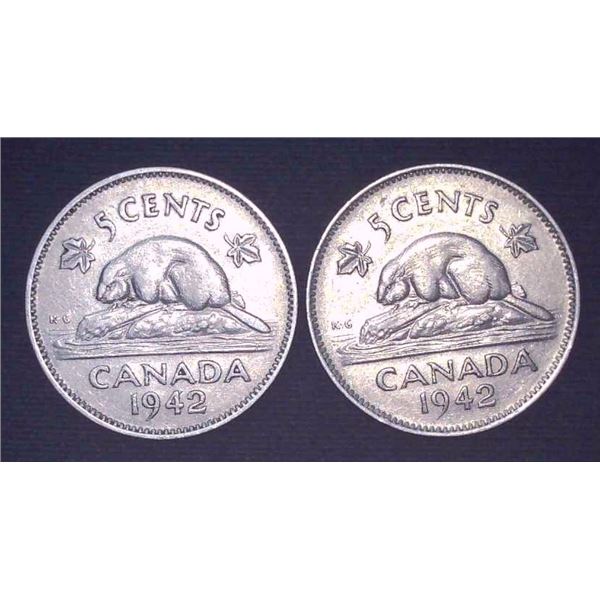 2x Canadian Nickels 1942
