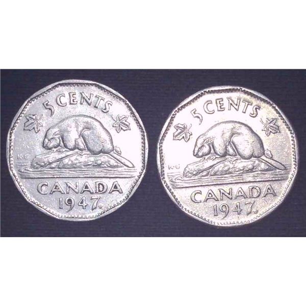 2x Canadian Nickels 1947