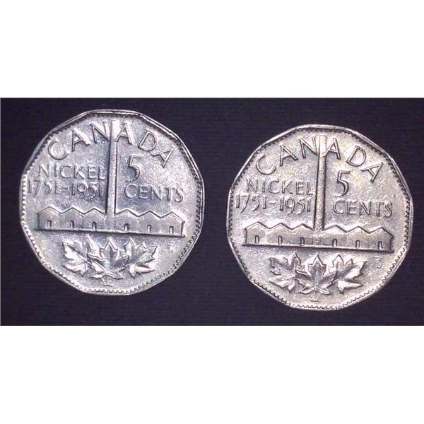 2x Canadian Nickels 1951