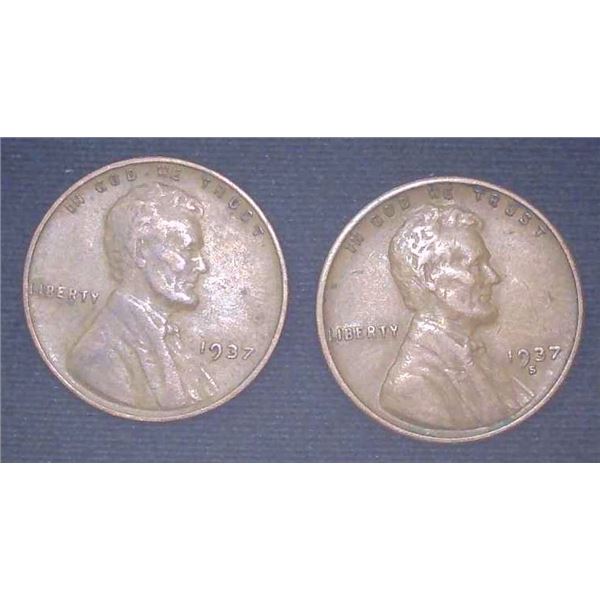 2x USA Pennies 1937 & 1937S