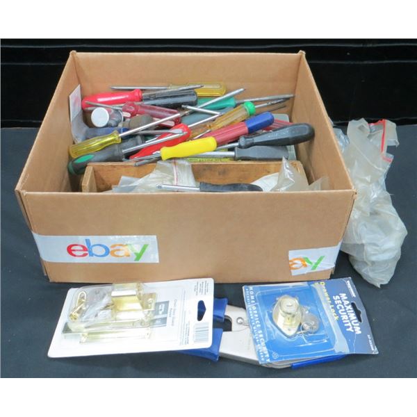Estate Tool Lot Of Screw Drivers & Locks
