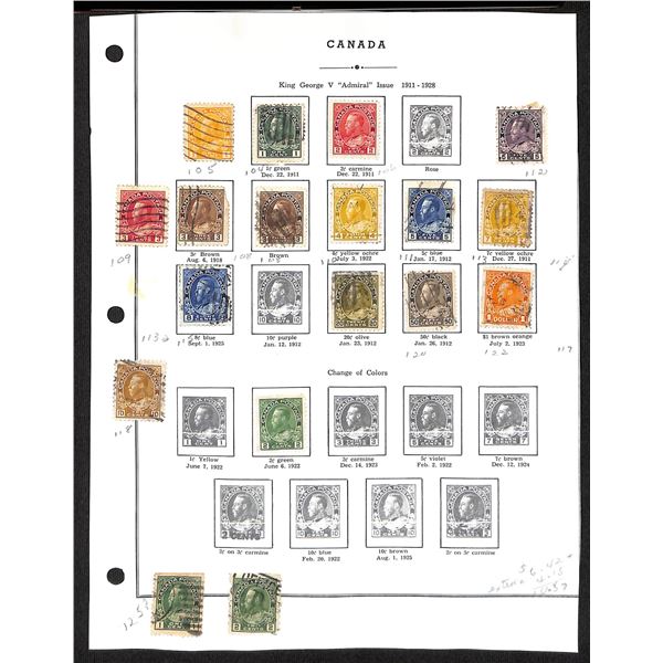 Page Of Donated Canadian Stamps 1911-1928