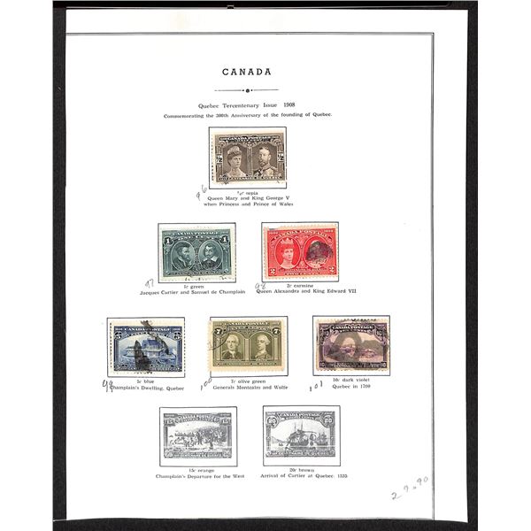 Page Of Donated Canadian Stamps 1908