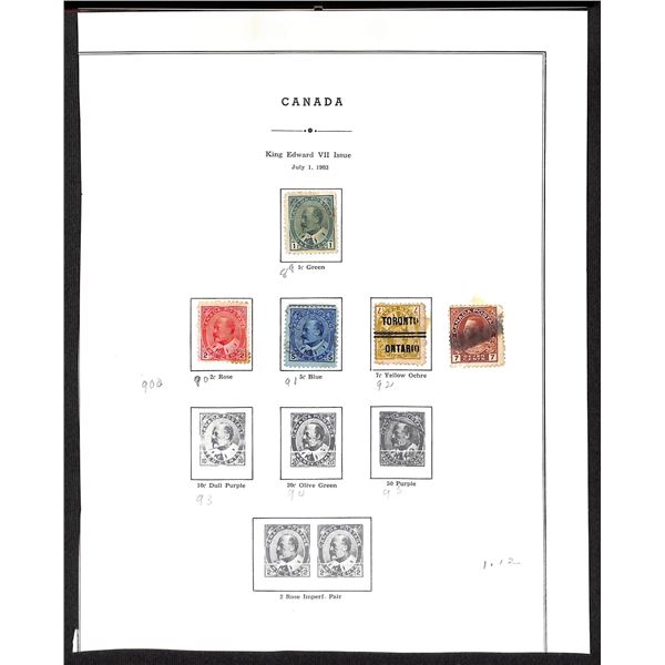 Page Of Donated Canadian Stamps 1903