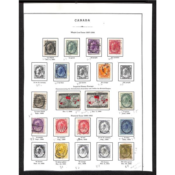 Page Of Donated Canadian Stamps 1897-1898