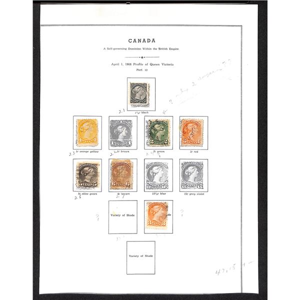 Page Of Donated Canadian Stamps 1868
