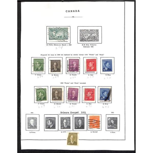 Page Of Donated Canadian Stamps 1949-1951