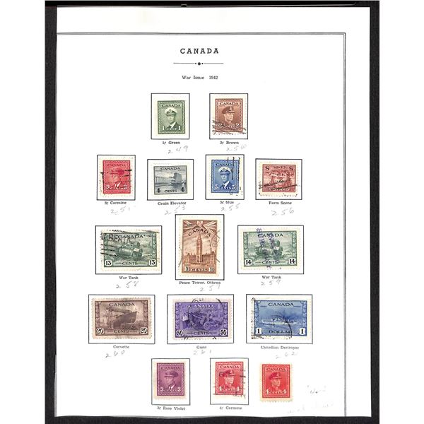 Page Of Donated Canadian Stamps War Issue 1942