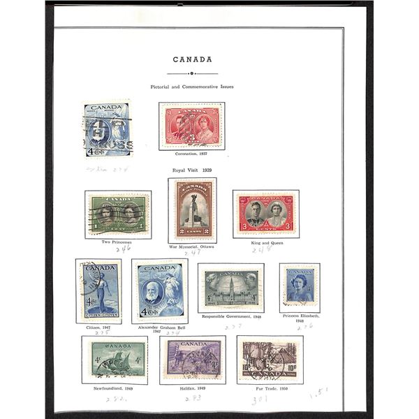 Page Of Donated Canadian Stamps 1937-1950
