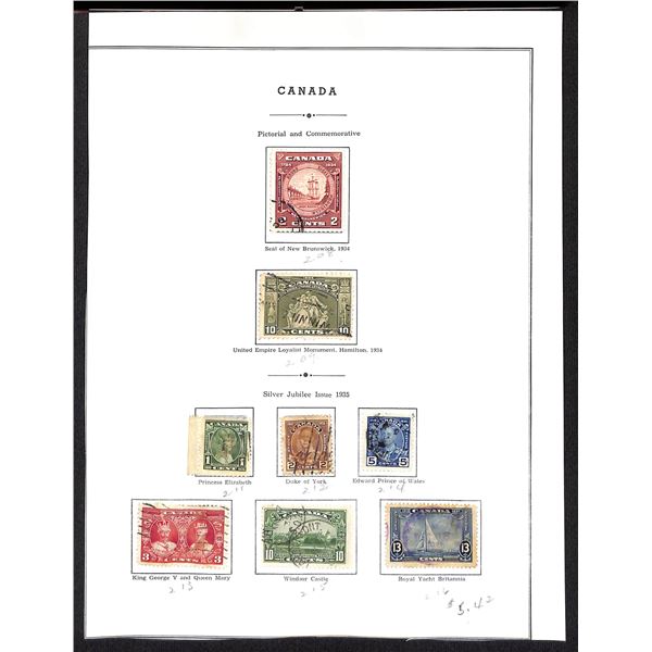 Page Of Donated Canadian Stamps 1934-1935