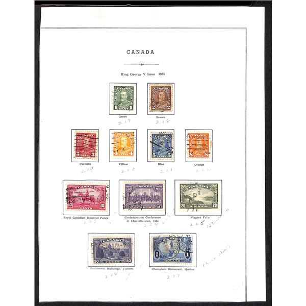 Page Of Donated Canadian Stamps 1935