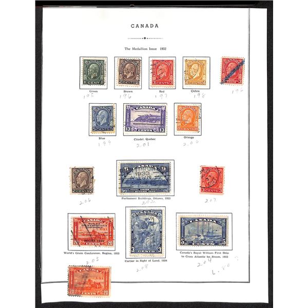 Page Of Donated Canadian Stamps 1932-1934