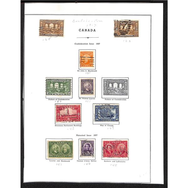 Page Of Donated Canadian Stamps 1927