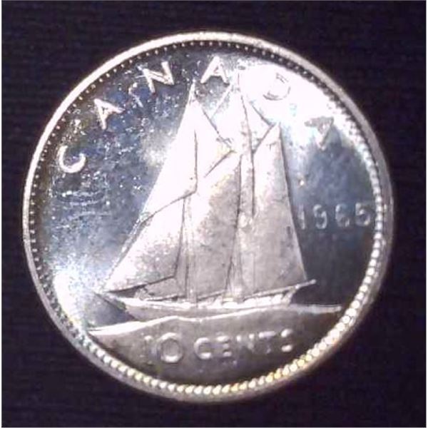 1965 Canadian Silver 10 Cent Coin