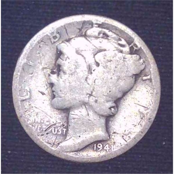 1941 USA Silver 10 Cent Coin