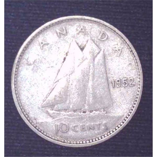 1952 Canadian Silver 10 Cent Coin