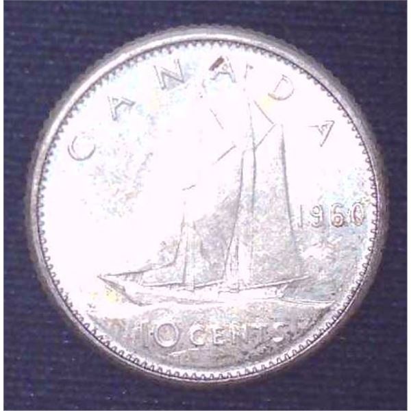 1960 Canadian Silver 10 Cent Coin