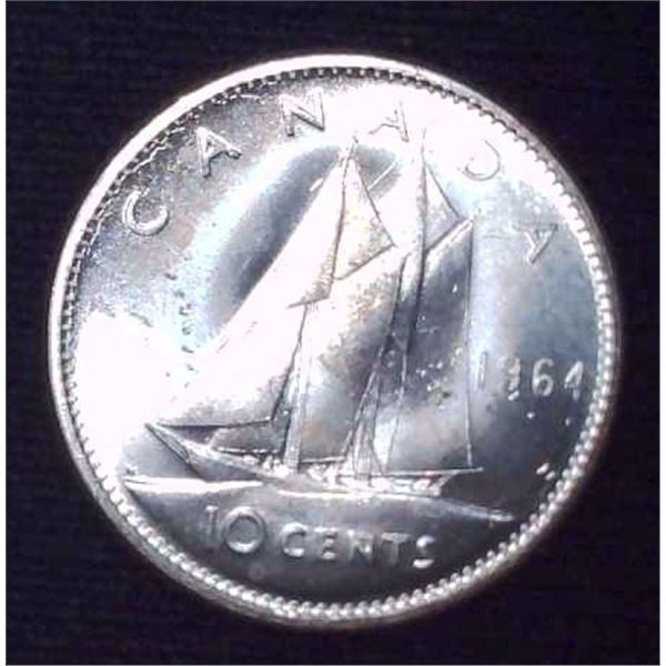 1964 Canadian Silver 10 Cent Coin