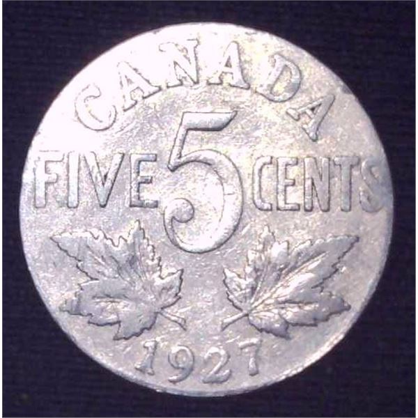 1927 Canadian 5 Cent Coin