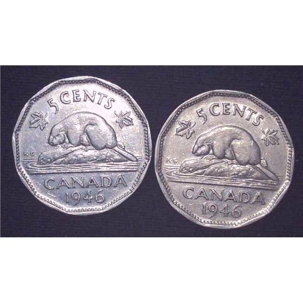 2x Canadian Nickels 1946