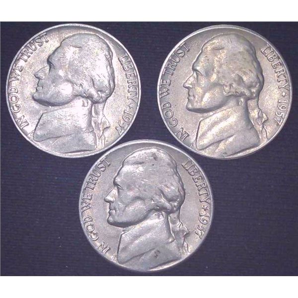 3x USA Nickels 1957