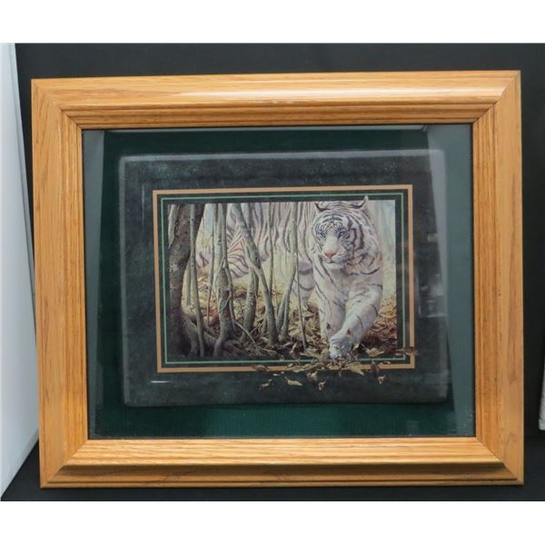 Bradford Exchange White Shadow Tiger Plate Framed 12'x14"